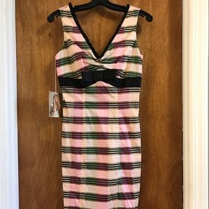 Betsey Johnson Cotton Striped Dress, w/ Lace Trim